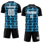 White-Sky Jersey Black Sublimation Custom Line Uniform Blue Soccer White-Sky Jersey Black Sublimation Custom Line Uniform Blue Soccer