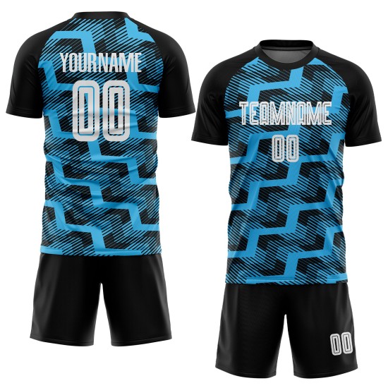 White-Sky Jersey Black Sublimation Custom Line Uniform Blue Soccer White-Sky Jersey Black Sublimation Custom Line Uniform Blue Soccer