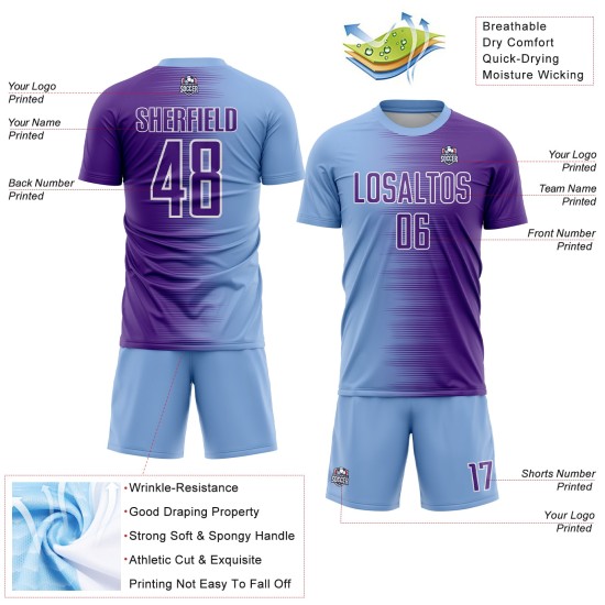 Blue Gradient Jersey Line Uniform Light Soccer Purple-White Sublimation Custom Blue Gradient Jersey Line Uniform Light Soccer Purple-White Sublimation Custom