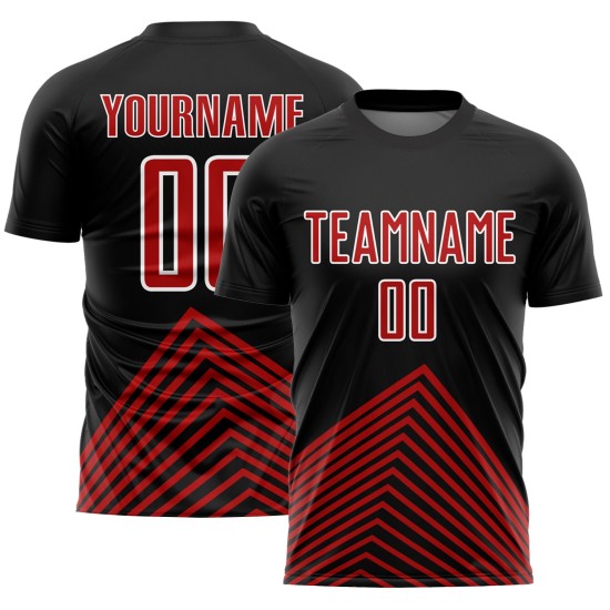 Jersey Custom Sublimation Red-White Soccer Black Lines Uniform Jersey Custom Sublimation Red-White Soccer Black Lines Uniform