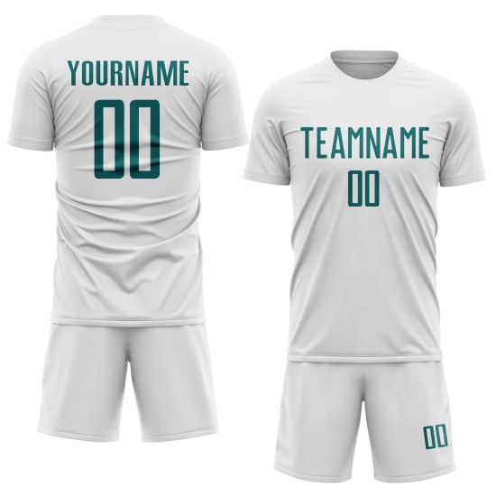 Teal Jersey Sublimation Soccer Custom Uniform White Teal Jersey Sublimation Soccer Custom Uniform White