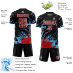 Uniform Art Sublimation Custom Black Red-Sky Splash Fragment Jersey Abstract Blue Soccer Uniform Art Sublimation Custom Black Red-Sky Splash Fragment Jersey Abstract Blue Soccer