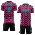 Jersey Shapes Pink Sublimation Custom Teal-Black Uniform Geometric Soccer Jersey Shapes Pink Sublimation Custom Teal-Black Uniform Geometric Soccer