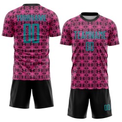 Jersey Shapes Pink Sublimation Custom Teal-Black Uniform Geometric Soccer