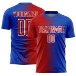 Line Custom Soccer Uniform Jersey Red-White Gradient Blue Thunder Sublimation Line Custom Soccer Uniform Jersey Red-White Gradient Blue Thunder Sublimation