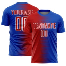 Line Custom Soccer Uniform Jersey Red-White Gradient Blue Thunder Sublimation