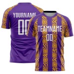 Shape Sublimation Jersey Custom Abstract Uniform Soccer White-Gold Purple Shape Sublimation Jersey Custom Abstract Uniform Soccer White-Gold Purple