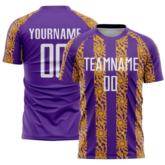 Shape Sublimation Jersey Custom Abstract Uniform Soccer White-Gold Purple Shape Sublimation Jersey Custom Abstract Uniform Soccer White-Gold Purple