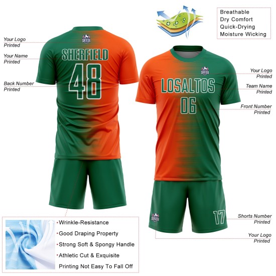 Uniform Custom Gradient Jersey Line Soccer Sublimation Green Kelly Orange-White Uniform Custom Gradient Jersey Line Soccer Sublimation Green Kelly Orange-White
