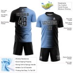 Uniform Soccer Jersey Custom Sublimation Black Blue-White Line Light Gradient Uniform Soccer Jersey Custom Sublimation Black Blue-White Line Light Gradient